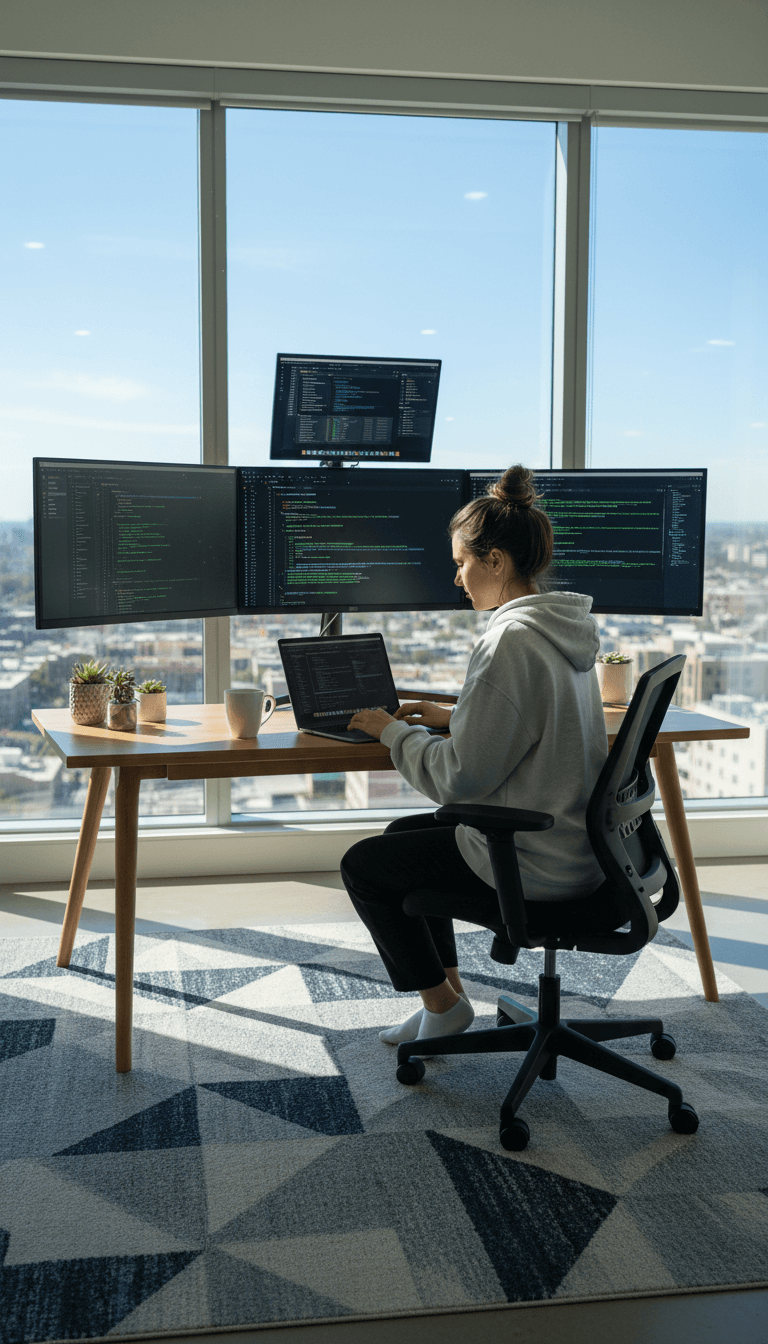 Software developer collaborating on digital product at modern workspace