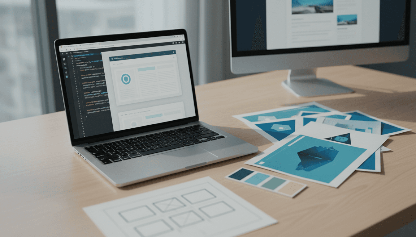 Web development workspace with code and design interface